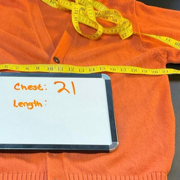 LL Bean Burnt Orange V Neck Button Front Cotton Grandpa Cardigan Size M - Picture 7 of 8